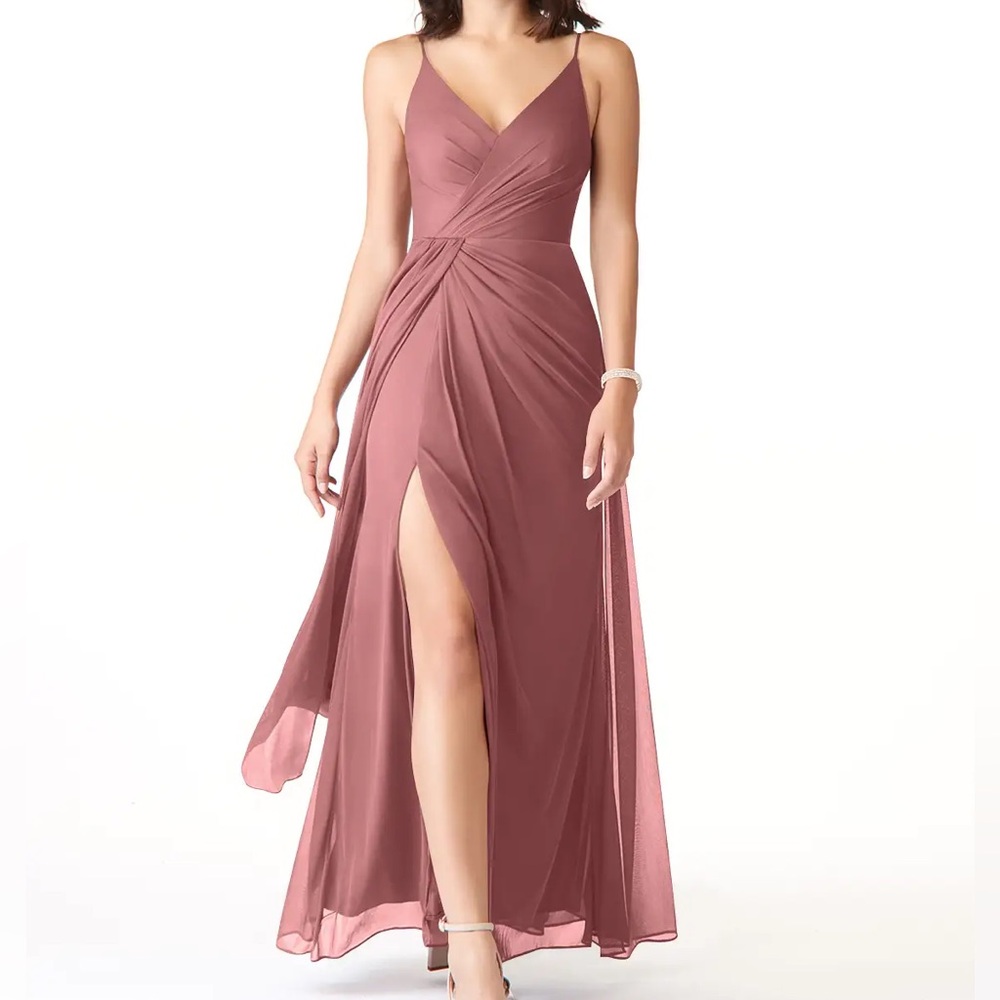 Azazie Mauve Pink Chiffon V-Neck Slit Evening Dress